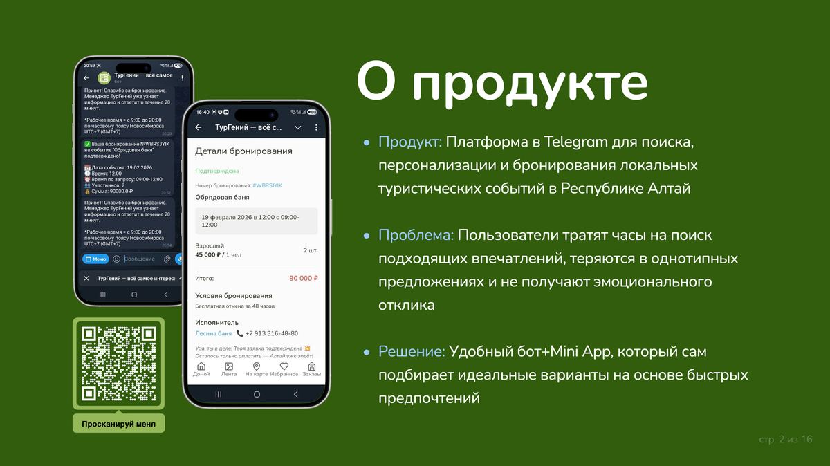 Продукт, проблема и решение ТурГения